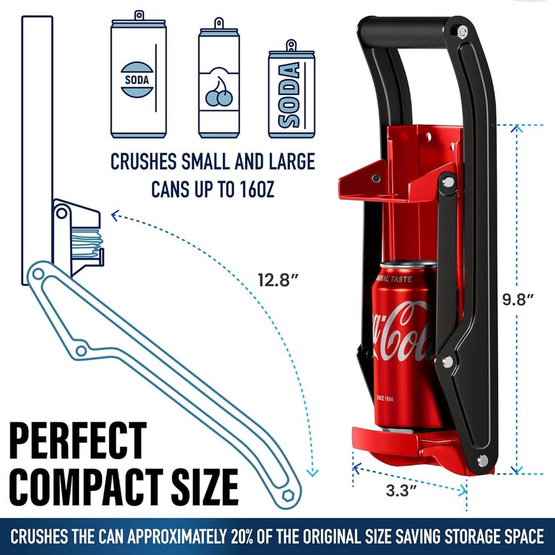 Ram-Pro Can Crushers for Recycling - 16 oz Heavy Duty Aluminum Can Crusher Wall Mounted - Soda and Beer Can Smasher for Recycling with Bottle Opener - For 12 and 16 oz Cans - Easy to Install, Red - - Image 5