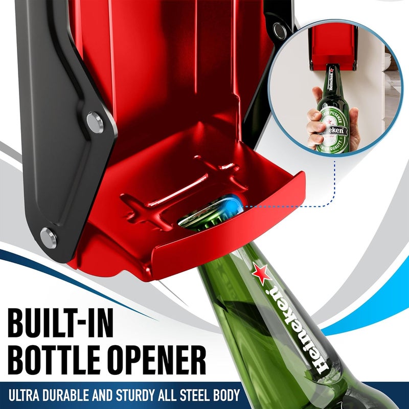 Ram-Pro Can Crushers for Recycling - 16 oz Heavy Duty Aluminum Can Crusher Wall Mounted - Soda and Beer Can Smasher for Recycling with Bottle Opener - For 12 and 16 oz Cans - Easy to Install, Red - - Image 3