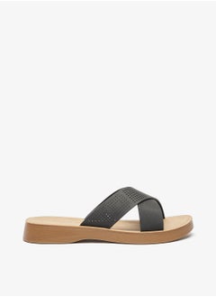 Womens Perforated Cross Strap Slip On Sandals