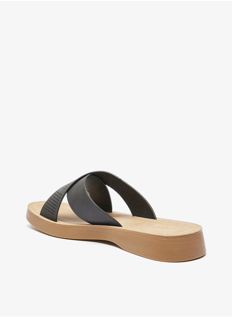 Flora Bella By Shoexpress - Womens Perforated Cross Strap Slip On Sandals - Image 1