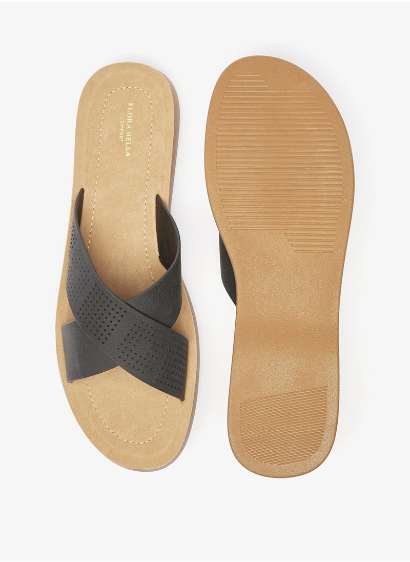 Flora Bella By Shoexpress - Womens Perforated Cross Strap Slip On Sandals - Image 1