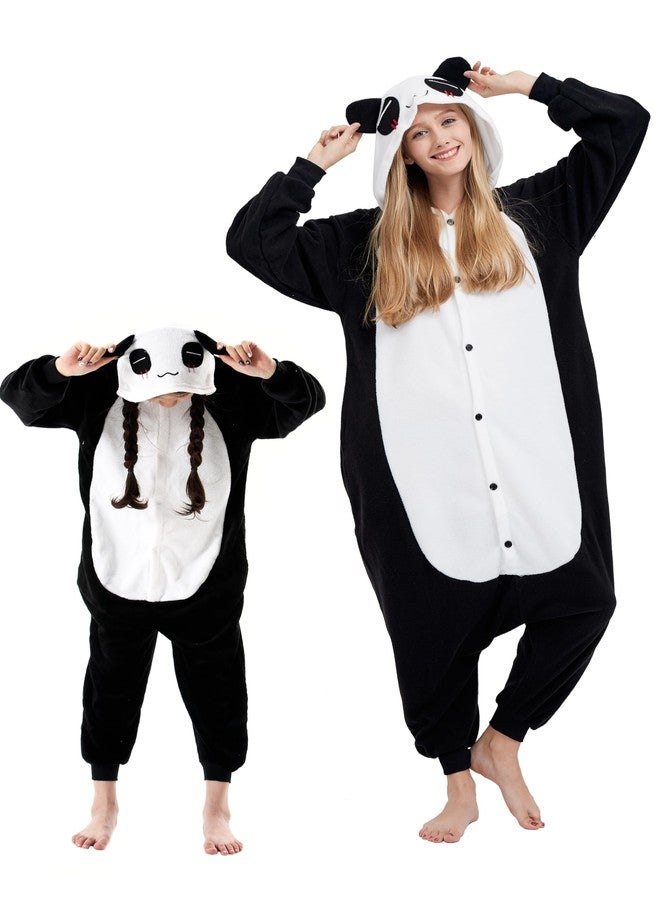 DarkCom Animal Onesie for Kids,Flannel Cosplay Panda Halloween Costume Parent-Child Sleepwear for Girls Boys 6-7 Years - Image 1