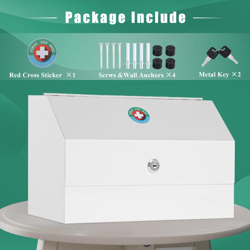KYODOLED Wall Mount Medicine Lock Box, Drug Cabinet with Key, Large Capacity Secure Steel Prescription, First Aid Kit for Emergencies Home and School use, White, 12.2 * 5.9 * 7.87 inch - Image 3