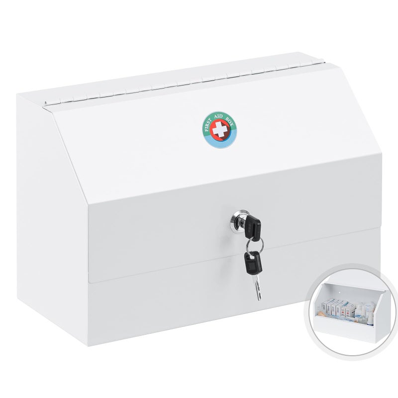 KYODOLED Wall Mount Medicine Lock Box, Drug Cabinet with Key, Large Capacity Secure Steel Prescription, First Aid Kit for Emergencies Home and School use, White, 12.2 * 5.9 * 7.87 inch - Image 1