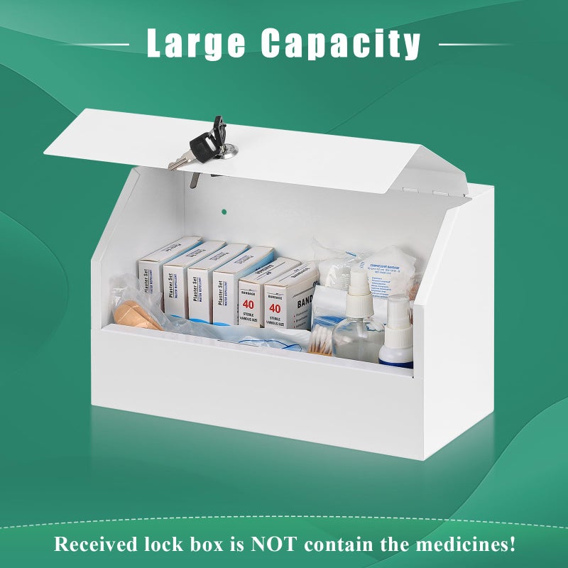 KYODOLED Wall Mount Medicine Lock Box, Drug Cabinet with Key, Large Capacity Secure Steel Prescription, First Aid Kit for Emergencies Home and School use, White, 12.2 * 5.9 * 7.87 inch - Image 4