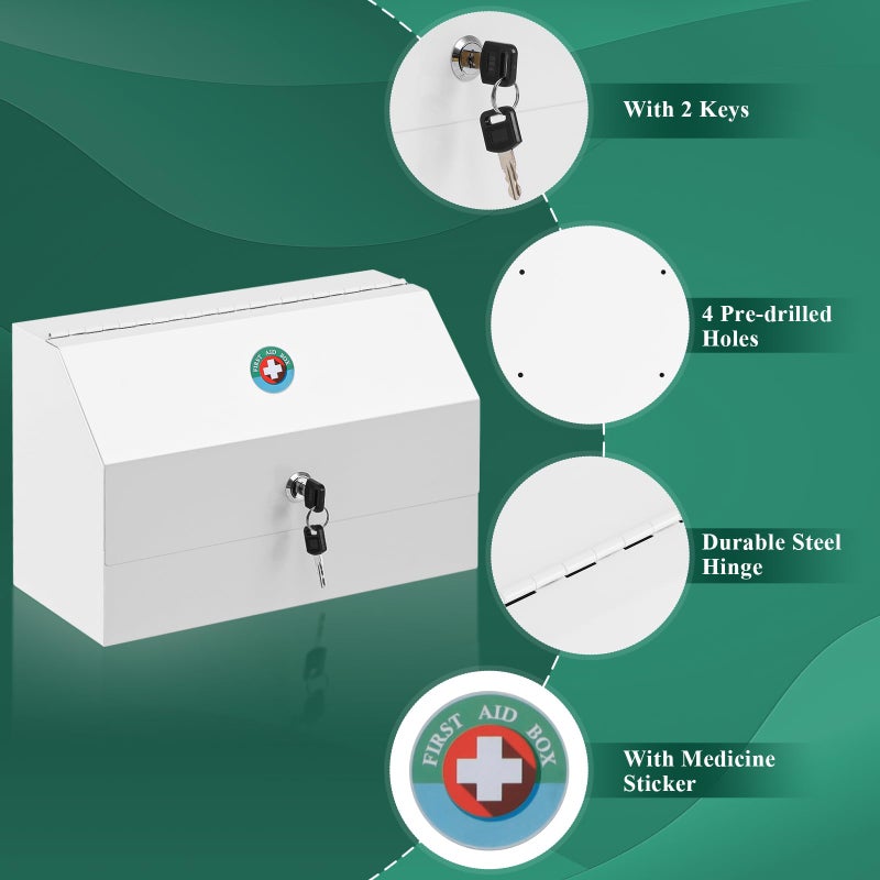 KYODOLED Wall Mount Medicine Lock Box, Drug Cabinet with Key, Large Capacity Secure Steel Prescription, First Aid Kit for Emergencies Home and School use, White, 12.2 * 5.9 * 7.87 inch - Image 5