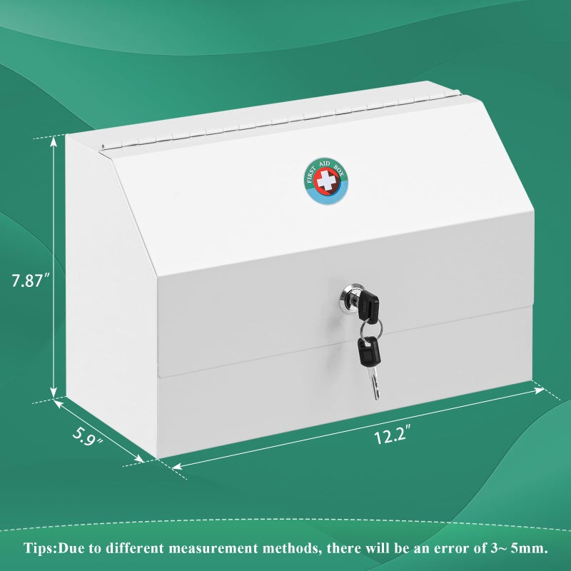 KYODOLED Wall Mount Medicine Lock Box, Drug Cabinet with Key, Large Capacity Secure Steel Prescription, First Aid Kit for Emergencies Home and School use, White, 12.2 * 5.9 * 7.87 inch - Image 2