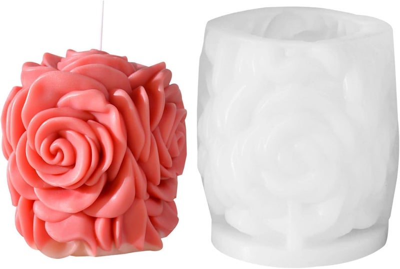 Skytail 3D Rose Pillar Flower Silicone Candle Mould Rose Mold For Making Scented Candle Waxmelts Aromatherapy Clay Craft Soap Resin Casting Home Decoration Chocolate Baking Cakes Candy Muffin Cupcake Dessert Mold