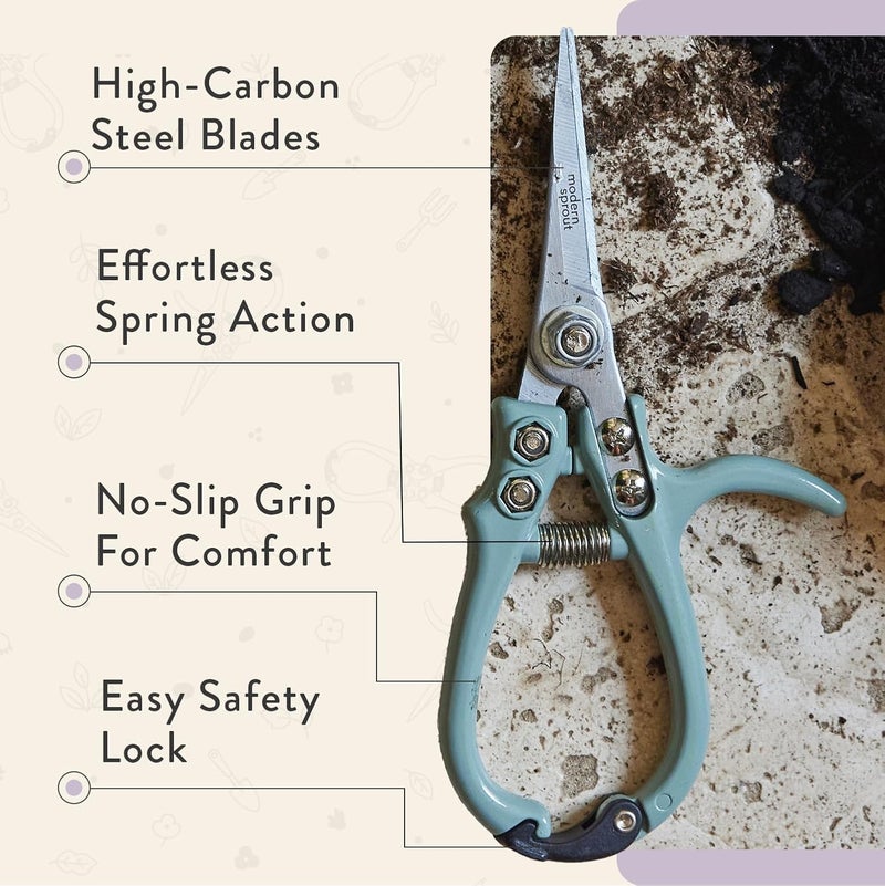 Modern Sprout Pruning Shears - Herb Snipping Scissors- Lightweight Gardening Tools W/Easy Lock - Flower Cutter Garden Shears - Carbon Steel Blade + Reusable Holster (Lavender, 1-Pack) - Image 4