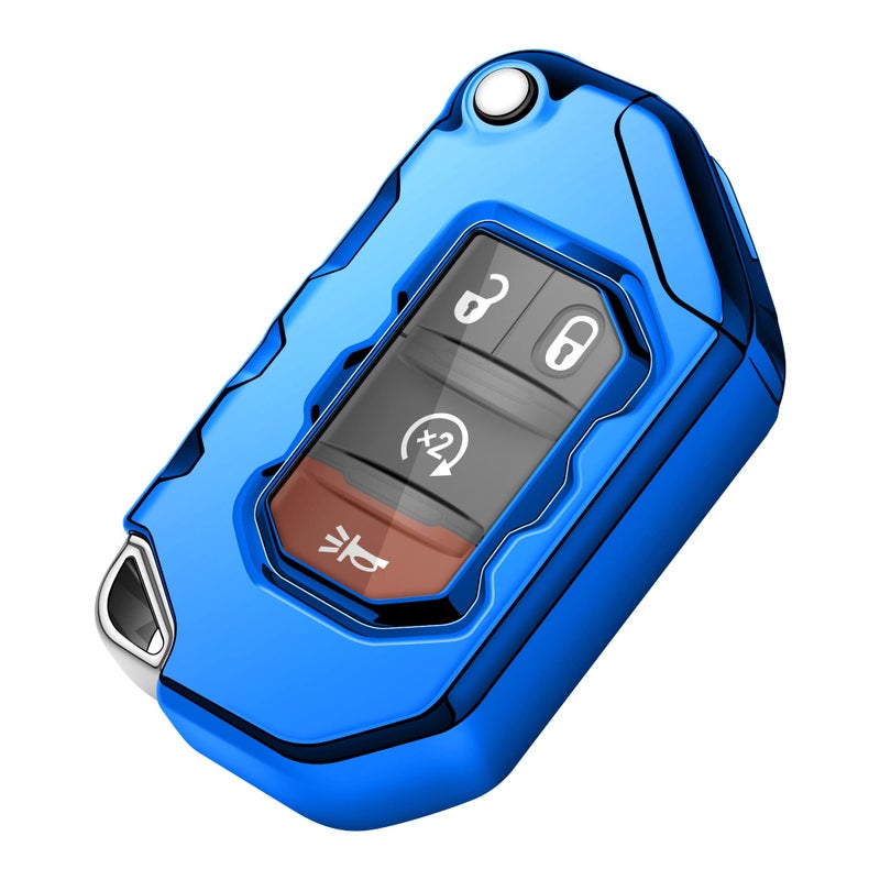 Tukellen for Jeep Key Fob Cover Premium Soft Full Protection Key Shell Key Case Compatible with Jeep 2020 2021 Gladiator JT Sahara JLU 2018-2021 Jeep Wrangler JL JLU Rubicon(Blue) - Image 1