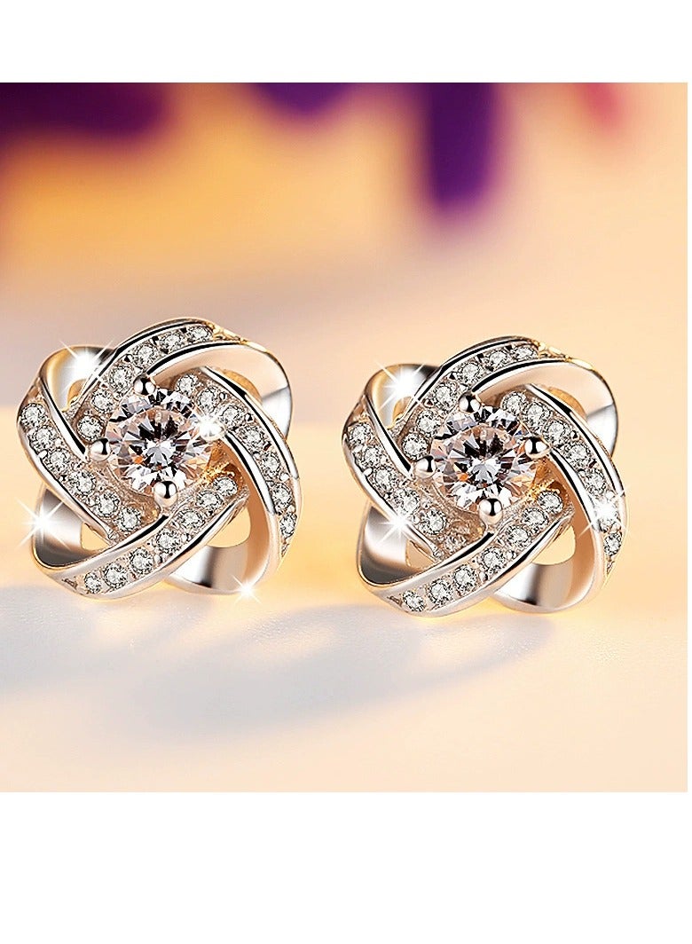 Elegant Amethyst Clover Stud Earrings for Women, Sterling Silver 925, Sparkling Zircon, Hypoallergenic, 10mm-White Gold White Diamond  - Image 1