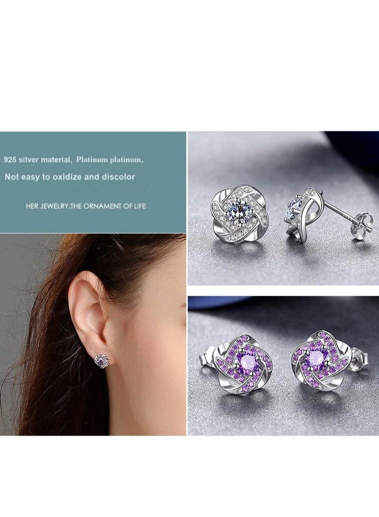 Elegant Amethyst Clover Stud Earrings for Women, Sterling Silver 925, Sparkling Zircon, Hypoallergenic, 10mm-White Gold White Diamond  - Image 2