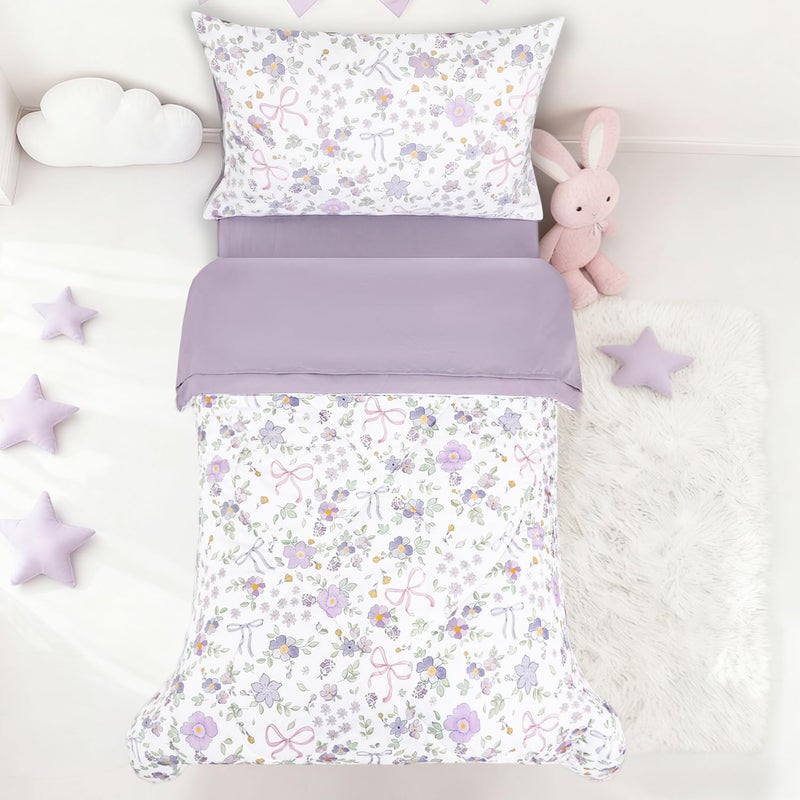 SWESEN Toddler Bedding Set for Girls, Purple Floral Toddler Girls Bedding Set, Soft & Lightweight 4 Piece Toddler Comforter Sets Include Comforter, Flat Sheet, Fitted Sheet, Pillowcase - Image 5