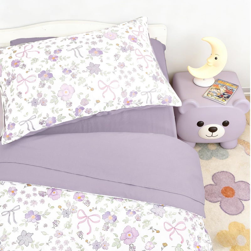 SWESEN Toddler Bedding Set for Girls, Purple Floral Toddler Girls Bedding Set, Soft & Lightweight 4 Piece Toddler Comforter Sets Include Comforter, Flat Sheet, Fitted Sheet, Pillowcase - Image 2