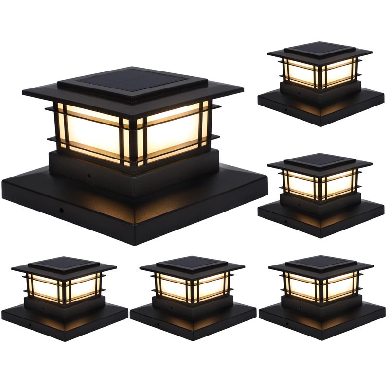 Dynaming 6 Pack Solar Post Cap Lights Outdoor, Fence Post Solar Lights Fit for 4x4 5x5 6x6 Vinyl/Wooden Posts, High Brightness Warm White SMD LED Lighting Decor for Garden Deck Patio - Image 1