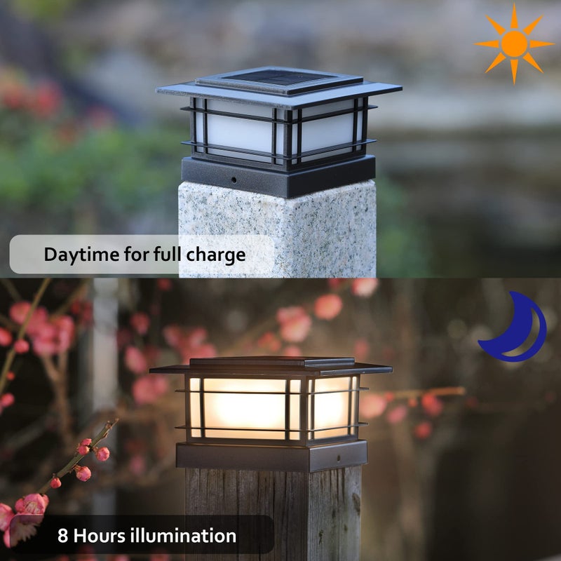 Dynaming 6 Pack Solar Post Cap Lights Outdoor, Fence Post Solar Lights Fit for 4x4 5x5 6x6 Vinyl/Wooden Posts, High Brightness Warm White SMD LED Lighting Decor for Garden Deck Patio - Image 2