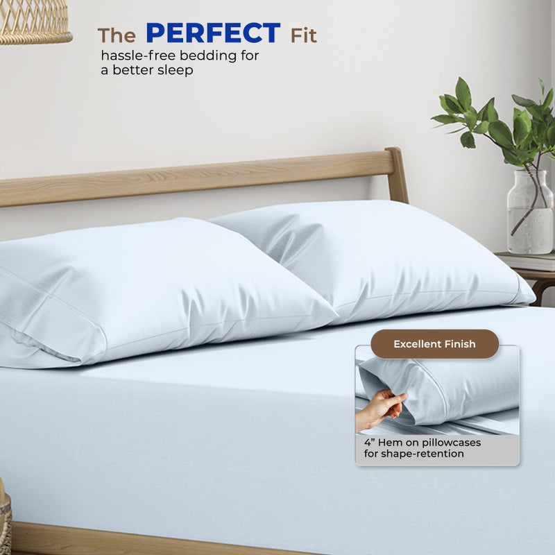 THREAD SPREAD 100% Egyptian Cotton Pillow Cases King - 1000 Thread Count Pillow Cases King Size Set of 2, Cooling & Breathable Extra Long Staple Sateen Weave Cotton Pillow Covers for Bed - Light Blue - Image 4