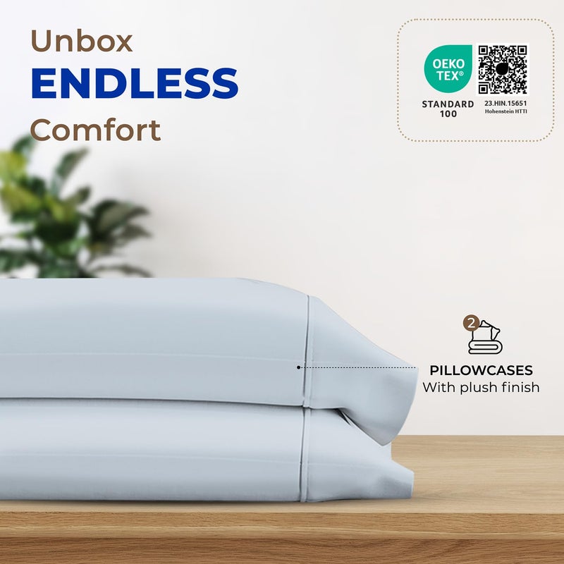 THREAD SPREAD 100% Egyptian Cotton Pillow Cases King - 1000 Thread Count Pillow Cases King Size Set of 2, Cooling & Breathable Extra Long Staple Sateen Weave Cotton Pillow Covers for Bed - Light Blue - Image 3