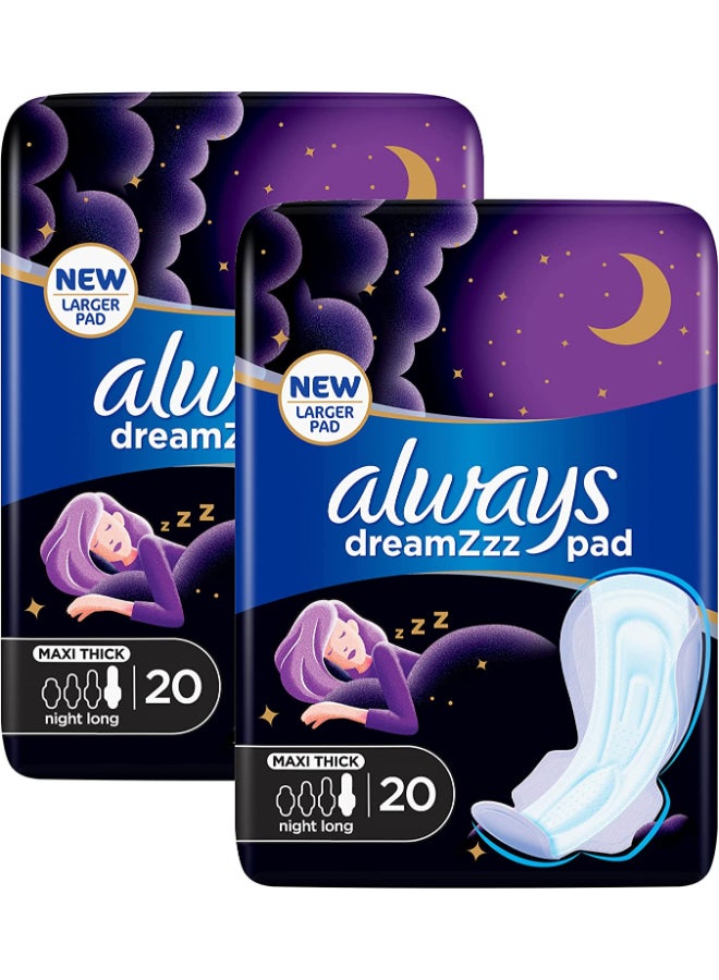 Always Dreamzz pad Clean & Dry Maxi Thick Night long sanitary pads with wings 20ct Dual pack - Image 1