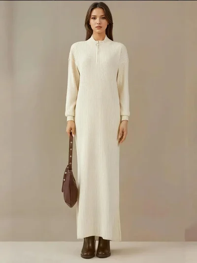 BIG DART BDART Textured Knit Dress with Half Turtleneck and Zipper