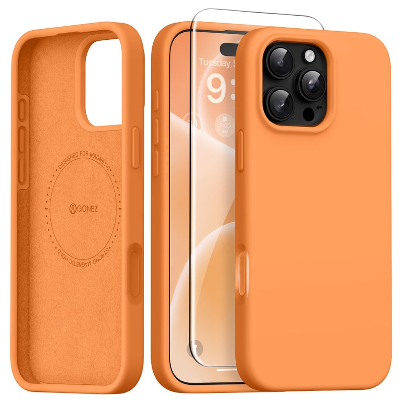 GONEZ Magnetic for iPhone 16 Pro Case Compatible with MagSafe AntiScratch Microfiber Lining Screen Protector Silicone Camera Control Shockproof Slim Phone Cover 63 inch Orange - Image 3