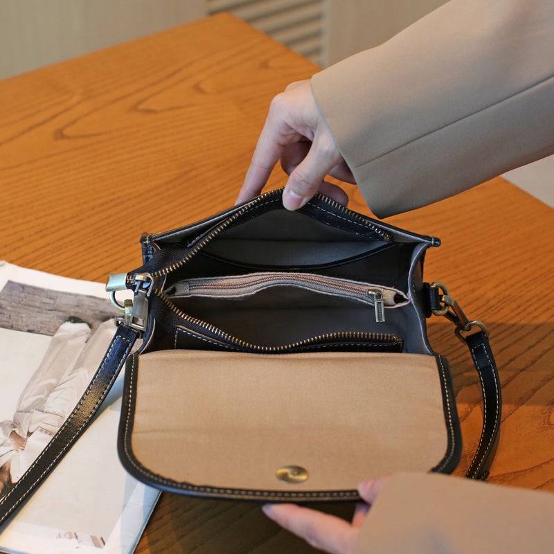 Genuine Leather Women'S Bag, High-End Crossbody Bag, Shoulder Bag, Retro First-Layer Cowhide Niche Design, Commuter Fashion Flip Bag - Image 4