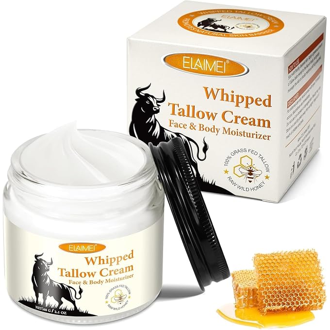JCZQDRPC Beef Tallow Honey Balm Skin Care Beef Tallow, 60g Beef Tallow Cream for Face & Body, Deeply Nourishing Organic Grass Fed Tallow Balm, Natural Tallow Face Moisturizer for Dry Skin - Image 1