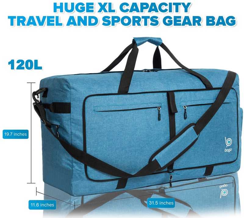 Bago Large Foldable Duffel Bags for Traveling Women & Men - 120L Packable Duffle Bag for Travel with Shoe Compartment - Water Repellant, Heavy Duty, Lightweight Folding & Collapsible (SnowBlue) - Image 5