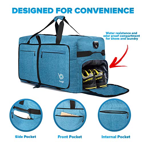 Bago Large Foldable Duffel Bags for Traveling Women & Men - 120L Packable Duffle Bag for Travel with Shoe Compartment - Water Repellant, Heavy Duty, Lightweight Folding & Collapsible (SnowBlue) - Image 4