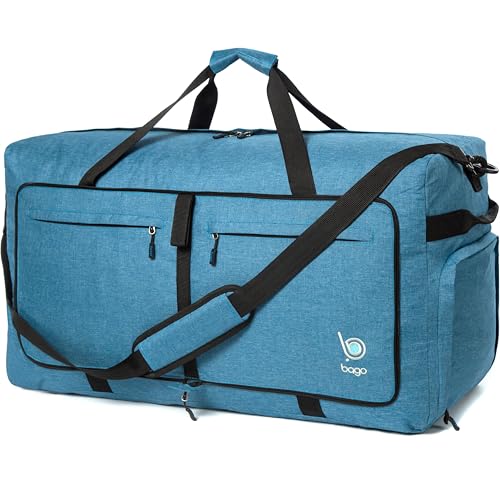 Bago Large Foldable Duffel Bags for Traveling Women & Men - 120L Packable Duffle Bag for Travel with Shoe Compartment - Water Repellant, Heavy Duty, Lightweight Folding & Collapsible (SnowBlue) - Image 1