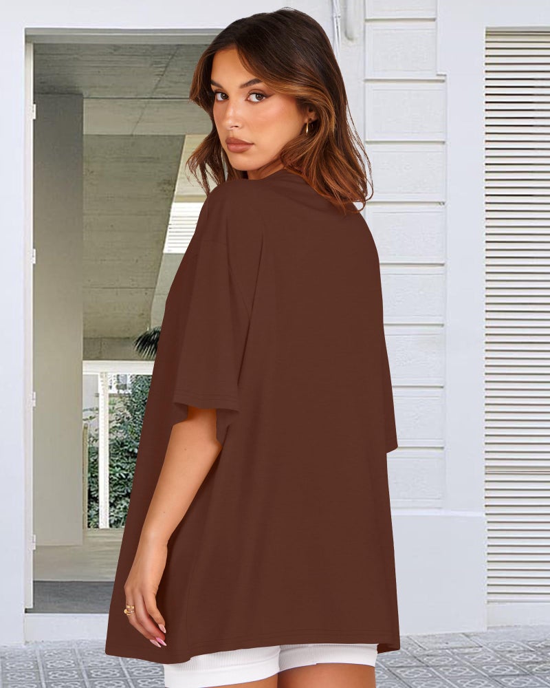 rosemia Womens Oversized Tshirt Graphic Tees Crew Neck Summer Short Sleeve Loose Fit Tops, Brown Coconut Tree, L - Image 5