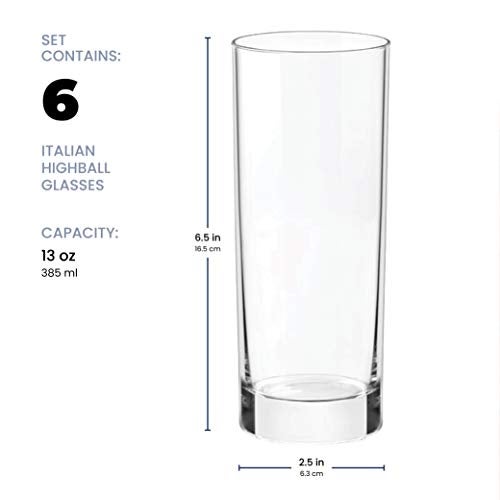 Paksh Novelty Italian Highball Glasses [Set of 6] Clear Heavy Base Tall Bar Glass - Drinking Glasses for Water, Juice, Beer, Wine, and Cocktails | 13 Ounces - Image 2