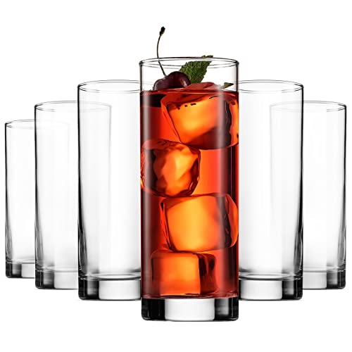 Paksh Novelty Italian Highball Glasses [Set of 6] Clear Heavy Base Tall Bar Glass - Drinking Glasses for Water, Juice, Beer, Wine, and Cocktails | 13 Ounces - Image 1