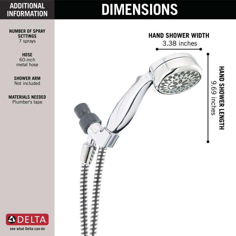 Delta Faucet 7-Spray Touch-Clean Hand Held Shower Head with Hose, Chrome, 75700 - Image 3