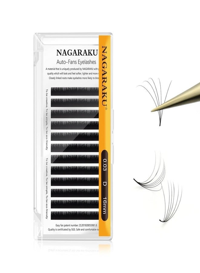 NAGARAKU Easy Fanning Auto Fans Eyelash Extension Self Handing Making Fast Bloom Flowering Pre-bonded Lashes Mega Volume 12 Row/Tray With Thickness 0.03mm Curl D (Length - 16mm) - Image 1