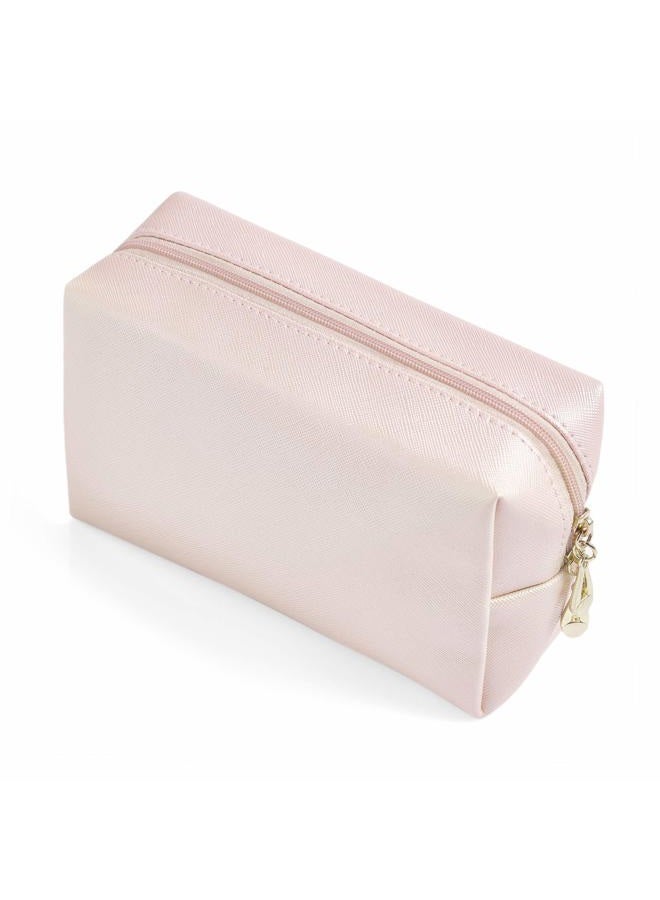 Sohynca PU Leather Cosmetic Bag for Women Minimalism Makeup Bag for Daily Use Portable Storage Purse Small Neat Cosmetic Pouch Water-resistant Toiletry Bag for Travel (Light Pink) - Image 1