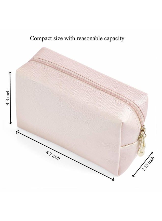 Sohynca PU Leather Cosmetic Bag for Women Minimalism Makeup Bag for Daily Use Portable Storage Purse Small Neat Cosmetic Pouch Water-resistant Toiletry Bag for Travel (Light Pink) - Image 2