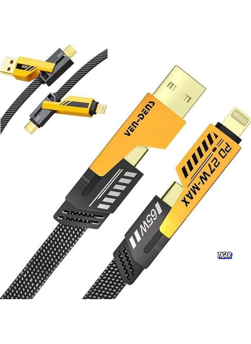 JAJEEK Original Super-Fast Charging Cable | 65W 480 Mbps 4-in-1 USB A/Type C to/Type C | 2m Tangle-Free Braided Cable | Multiport for iPhones, iPads, Android Devices - Image 2