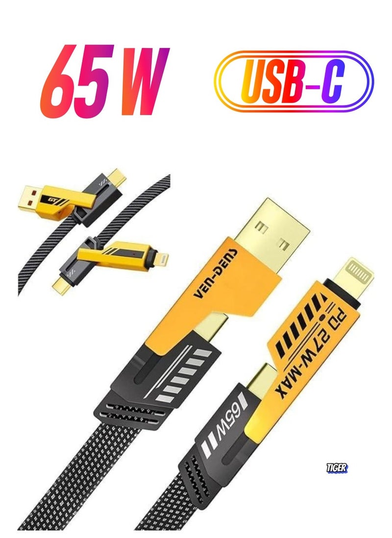 JAJEEK Original Super-Fast Charging Cable | 65W 480 Mbps 4-in-1 USB A/Type C to/Type C | 2m Tangle-Free Braided Cable | Multiport for iPhones, iPads, Android Devices - Image 1