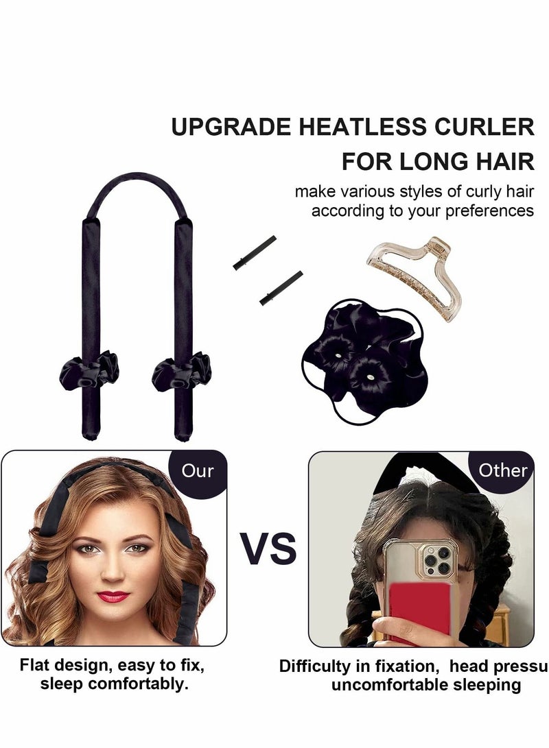 Y&D Healtless Hair Curlers for Long Hair, No Heat Curl Ribbon Design with Clips and Scrunchie, Overnight Silk Heatless Curls Headband, Soft Curling Rod Natural (Black) - Image 2