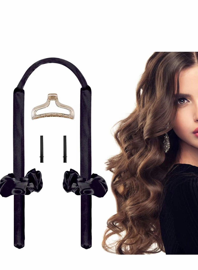 Y&D Healtless Hair Curlers for Long Hair, No Heat Curl Ribbon Design with Clips and Scrunchie, Overnight Silk Heatless Curls Headband, Soft Curling Rod Natural (Black) - Image 1
