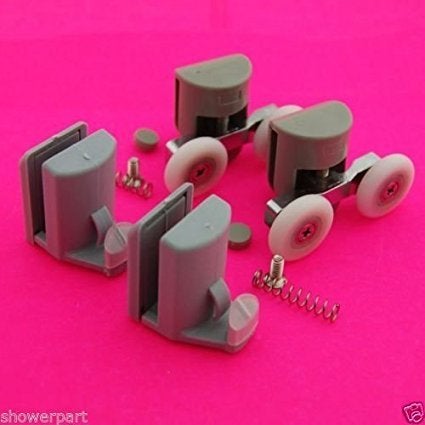 SmoothLY Modern Shower Door Parts - Set of 8 Double Height Adjustable Top Rollers & Bottom Spring Loaded Hooks - 23mm Diameter, 6mm Thickness - Grey, White, Silver - Image 2