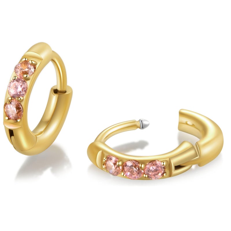 showself 6MM Mini Hoop Earring Gold Pink - Tragus Helix Cartilage Rook Micro Ear Hoops Earring - Cubic Zirconia CZ Tiny Huggie Hoop Earrings for Women 20G - Image 1