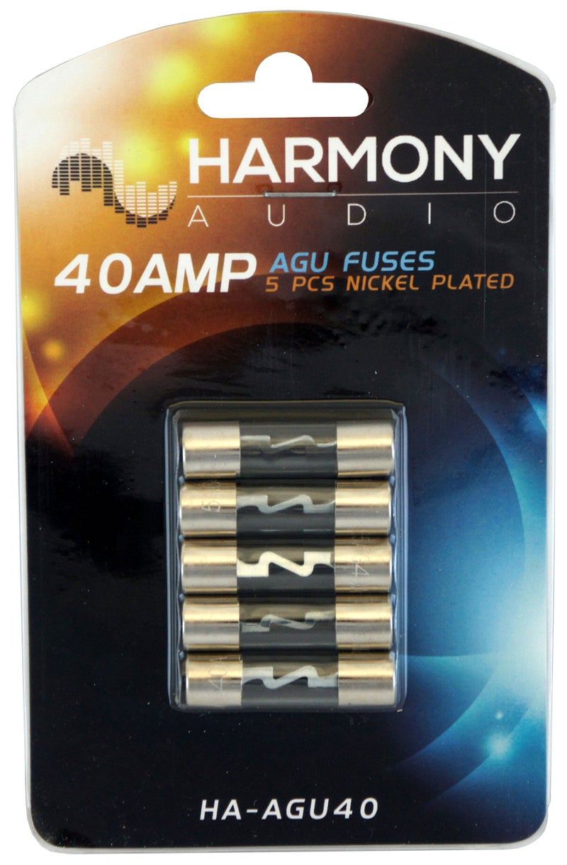 HARMONY AUDIO حامل فيوزات هارموني أوديو HA-AGU40 للسيارة 5 قطع فيوزات AGU 40 أمبير - مطلي بالنيكل - Image 1