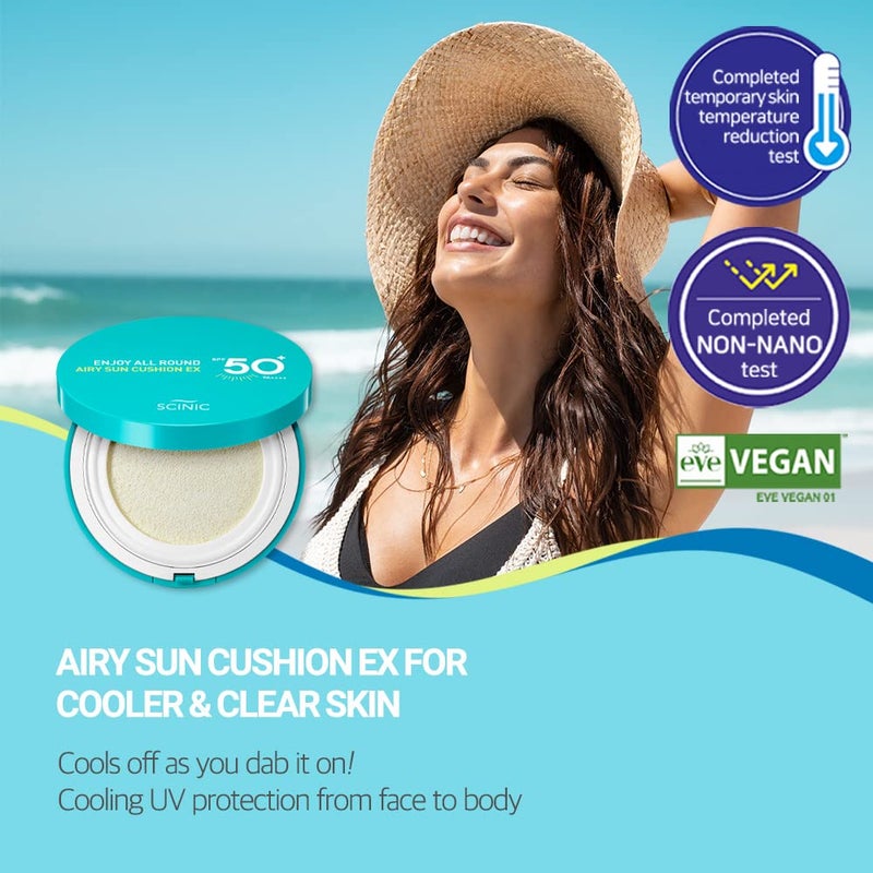 SCINIC Enjoy All Round Airy Sun Cushion EX SPF50+PA++++0.88oz (25g) | Cooling UV Protection & Natural Tone-up From Face To Body For All Family Members | Korean Skincare - Image 2