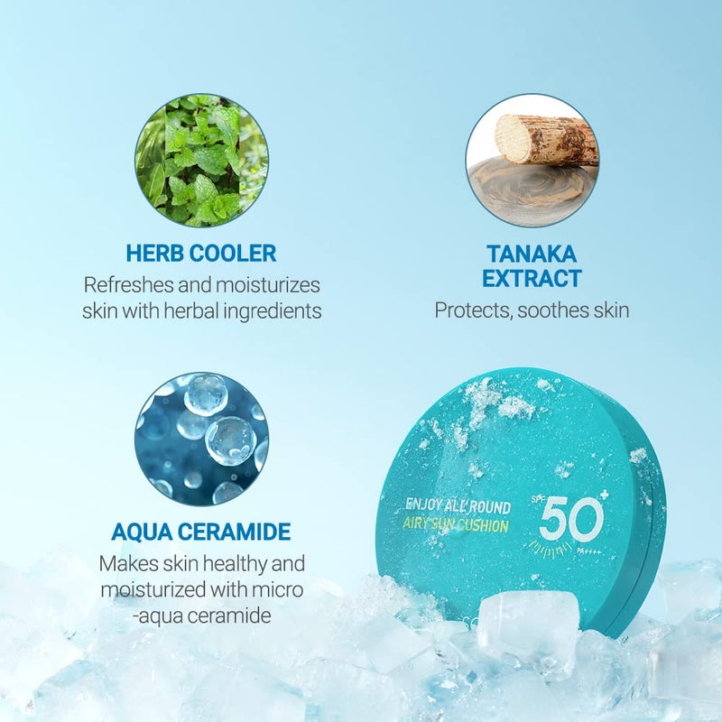 SCINIC Enjoy All Round Airy Sun Cushion EX SPF50+PA++++0.88oz (25g) | Cooling UV Protection & Natural Tone-up From Face To Body For All Family Members | Korean Skincare - Image 4