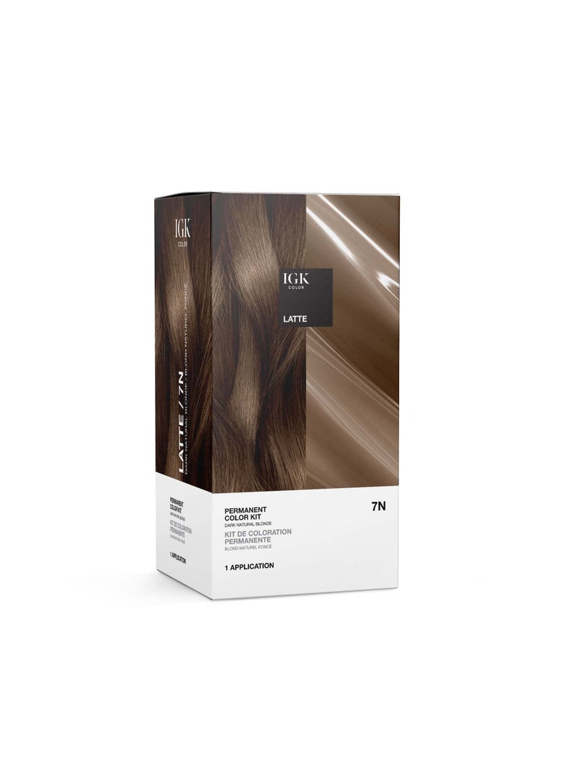 iGK IGK Permanent Hair Color Kit | 7 N Latte - Dark Natural Brown | 100% Gray Color Coverage + Strengthen + Shine | Ammonia Free 