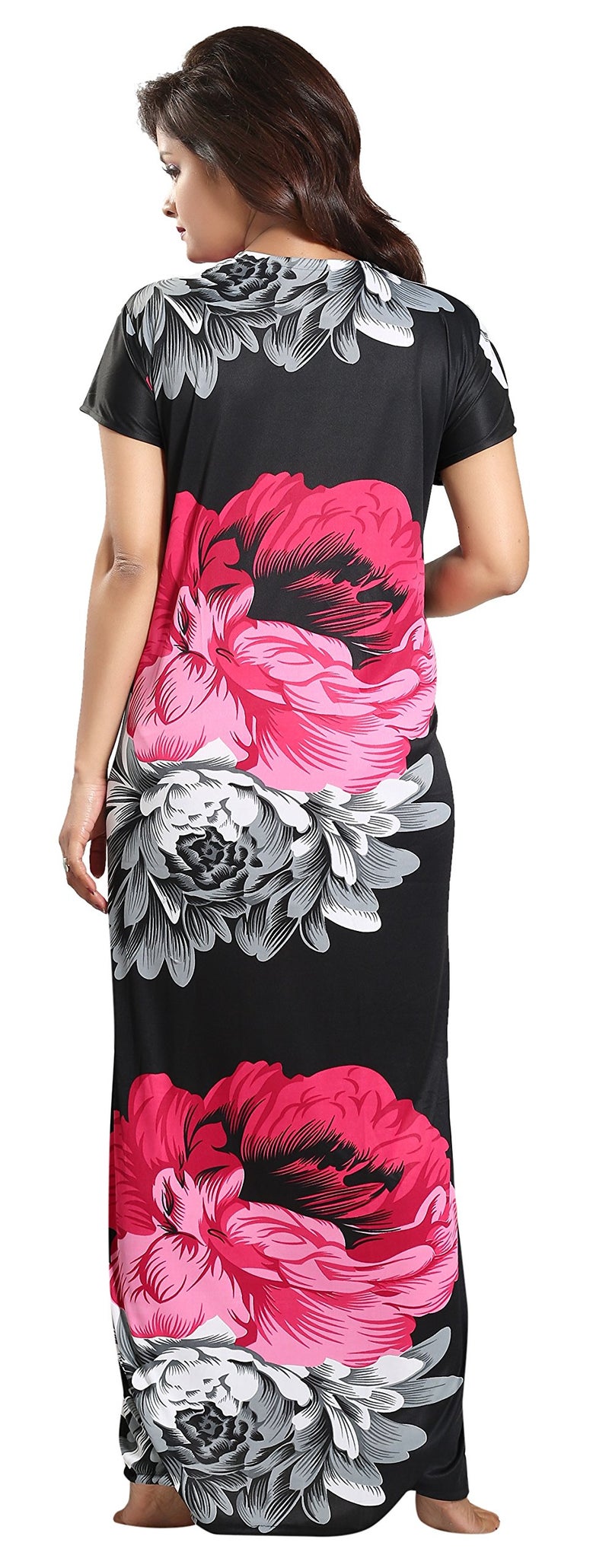 Noty Store Noty Women's Serena Satin Floral Maxi Nightgown (SJoy15_Rani, Black_Free Size) - Image 4