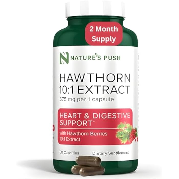 Nature's Push Super Potent Hawthorn Berry Supplement 10:1 Extract 675mg Capsules for Digestion Heart Health, Glycemic Support-Extra Strength Non-GMO Gluten Free Vegan GMP USA (60 Count (Pack of 1)) - Image 1