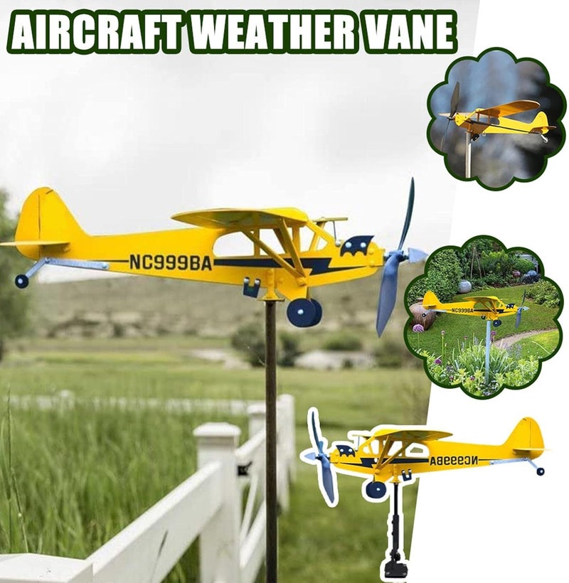 تشكيغلو ديكور حديقة بايبر J3 Cu irplne Wethervne Wether Decor Plug ircrft Roof Grden Outdoor Plug-in Wind Spinners-- Yellow Small - Image 4
